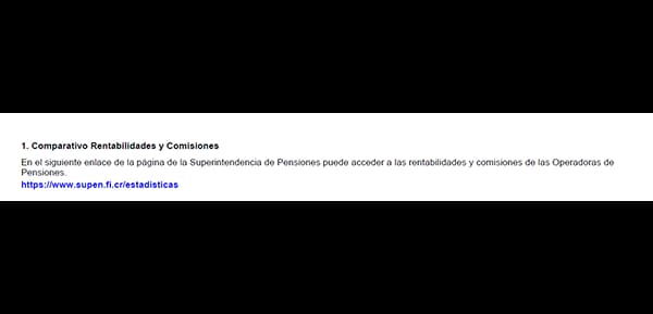 Apartado del estado de cuenta de BN Vital con enlace a las estadísticas de SUPEN para comparar rentabilidades y comisiones de las operadoras de pensiones.