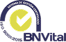 Logotipo de BN Vital con distintivo de sistema de gestión certificado y un círculo con marca de verificación en amarillo.
